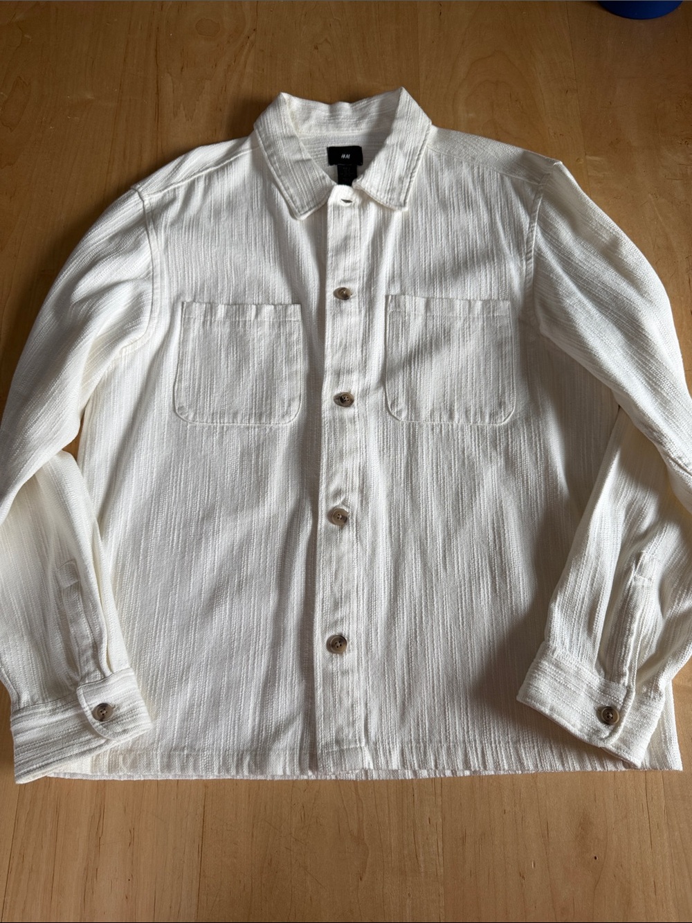 H&M Cream Textured Button-Front Shirt Jacket